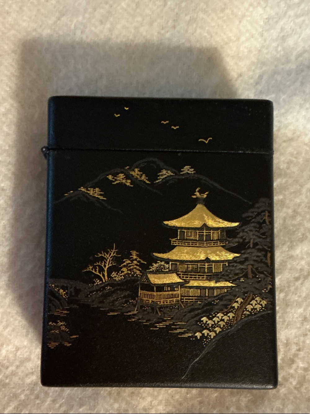 Black Pagoda Card & Key Holder with Gold Accent